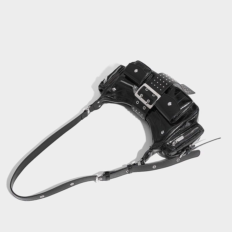 Niche Punk Style Versatile Studded Belt Buckle Handbag 2024 Trendy Shoulder Underarm Motorcycle Bag