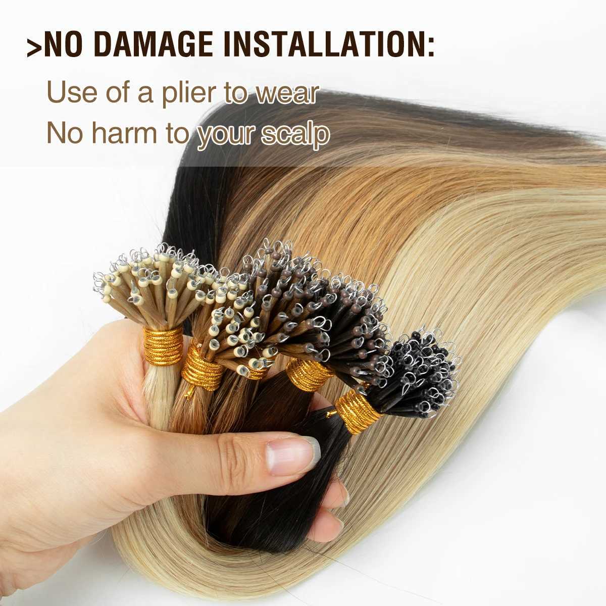 #P18-613 Nano Ring Hair Extensions Human Hair Light Brown Nano Ring Human Hair Extensions Pre Bonded Code Fusion S25526