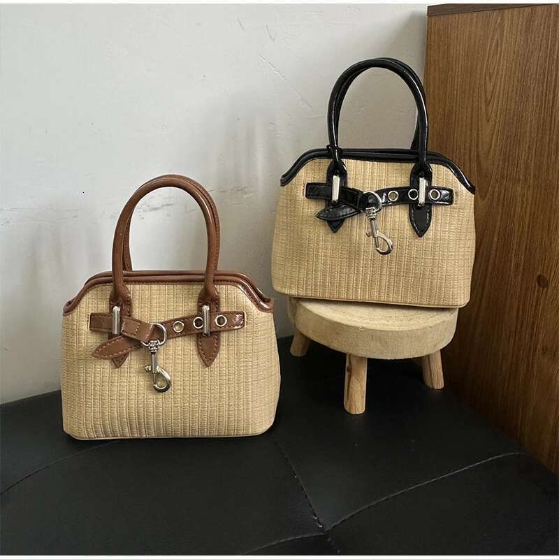Retro Straw Shell Fashion Design New Style Women s Handbag Casual Versatile Commuting Contrast Color Canvas Messenger Bag bag
