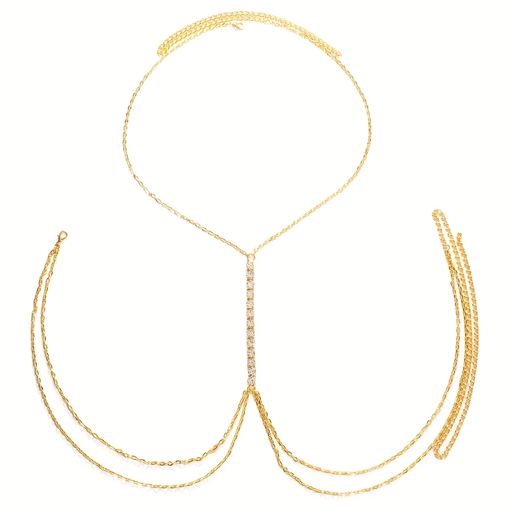 VOBIPY Simple Chest Chain Jewellery Harness Rhinestone Bra Bikini for Women Belly Waist Chain Body Sexy Lingerie Luxury Top Gift