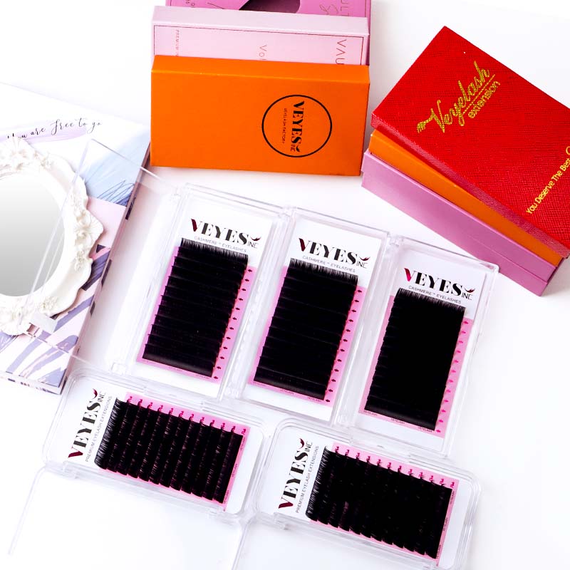 VEYES Handmade Velvet Lash Trays CD Fluffy C D Curl Matte Black Volume Customizable Korean PBT Lash Extensions Synthetic Mix