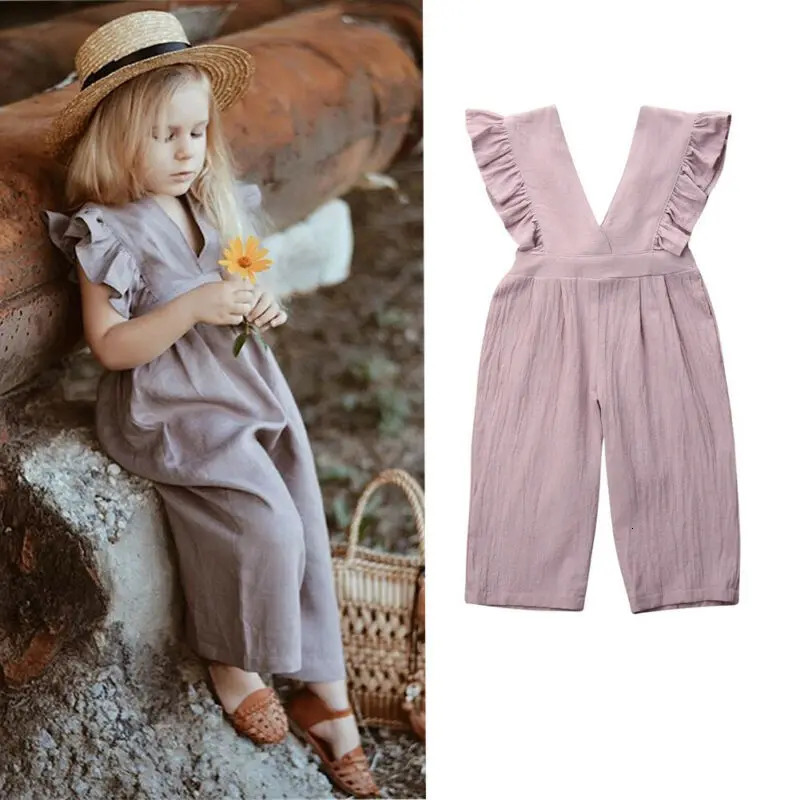 1-6Y Kids Girls Suspender Pants Overalls Baby Summer Clothing Ruffle Sleeveless V Neck Romper Jumpsuit Casual Children Outfits 250522