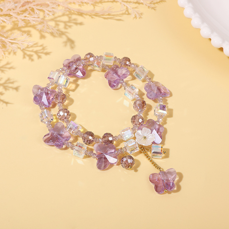 Japanese Korean fashion crystal double circle with sweet temperament, simple and trendy girl's bracelet, student best friend's bracelet