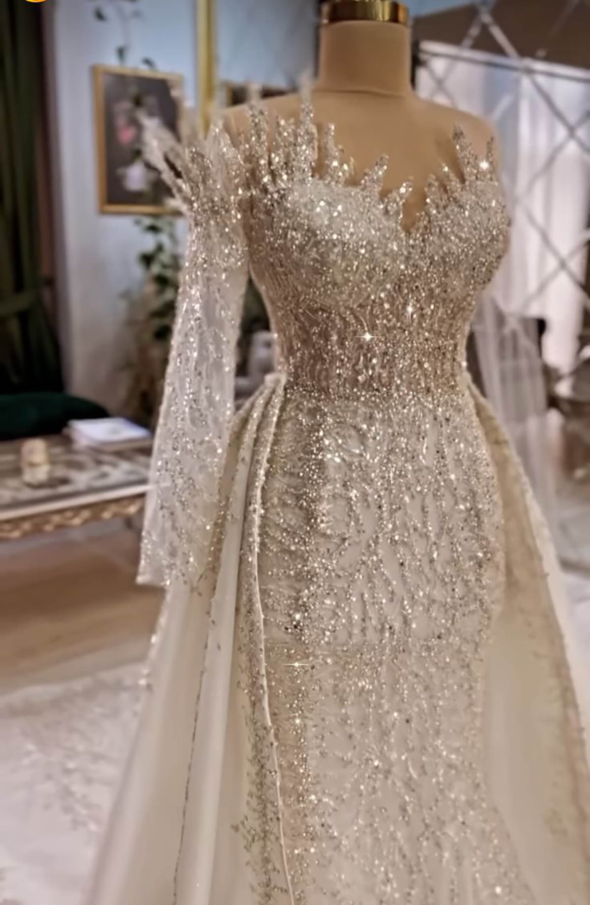 Glitter Luxury Wedding Dresses Mermaid Arabic Bridal Gowns Crystals Long Customized Plus Size Formal Occasion vestido de novia