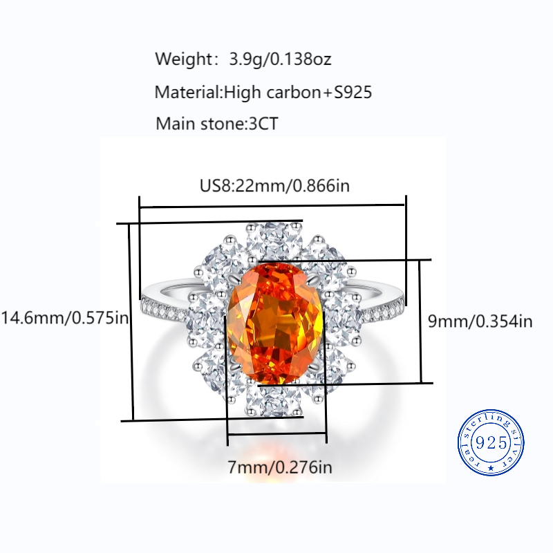 Paraiaba S925 sterling silver sunflower series high carbon diamond luxury full-diamond ring hot-sell elegant fashionable live streaming cross-border 3