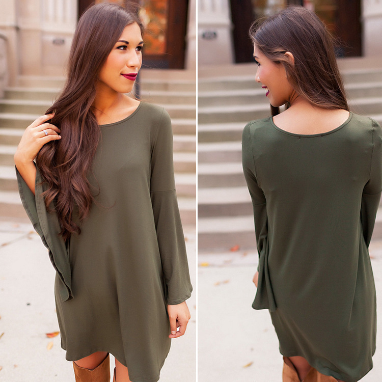 Spring/Summer New Womens Wear New Round Neck Long Sleeve Loose fitting Dress