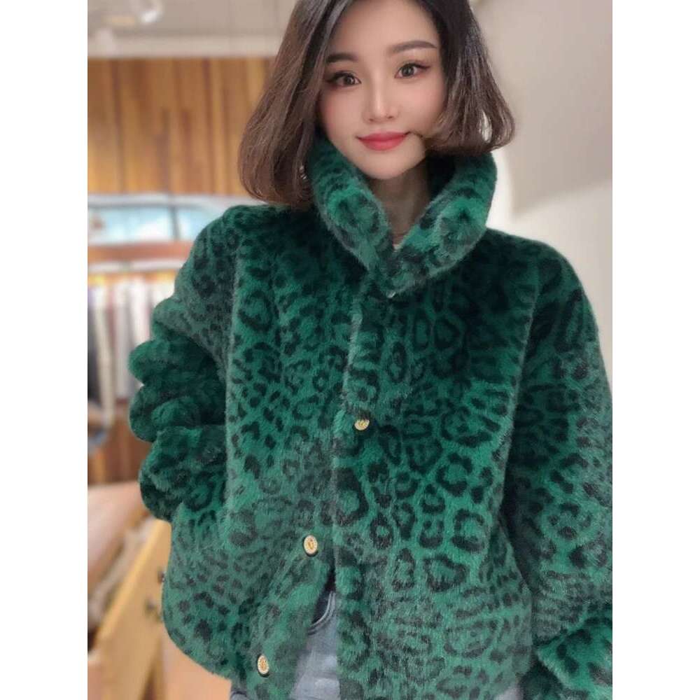 2024 Winter New Lapel Leopard Print Imitation Mink Jacket Women's Environmentally Friendly Fur Integrated Coats