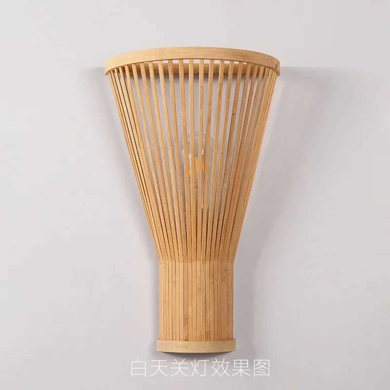 Classic Bamboo Wood Lustre Wall Sconce Lamp Ceiling Rattan Wicker Rustic Light Handmade Art Craft for Home Living Bedroom DecorXJ250526