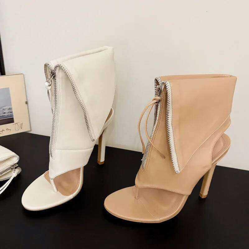 Eilyken Spring Autumn Design Sexy Peep Clip Toe Women Boots Thin High Heels Sandals Zipper Pole Dancing Stripper Shoes