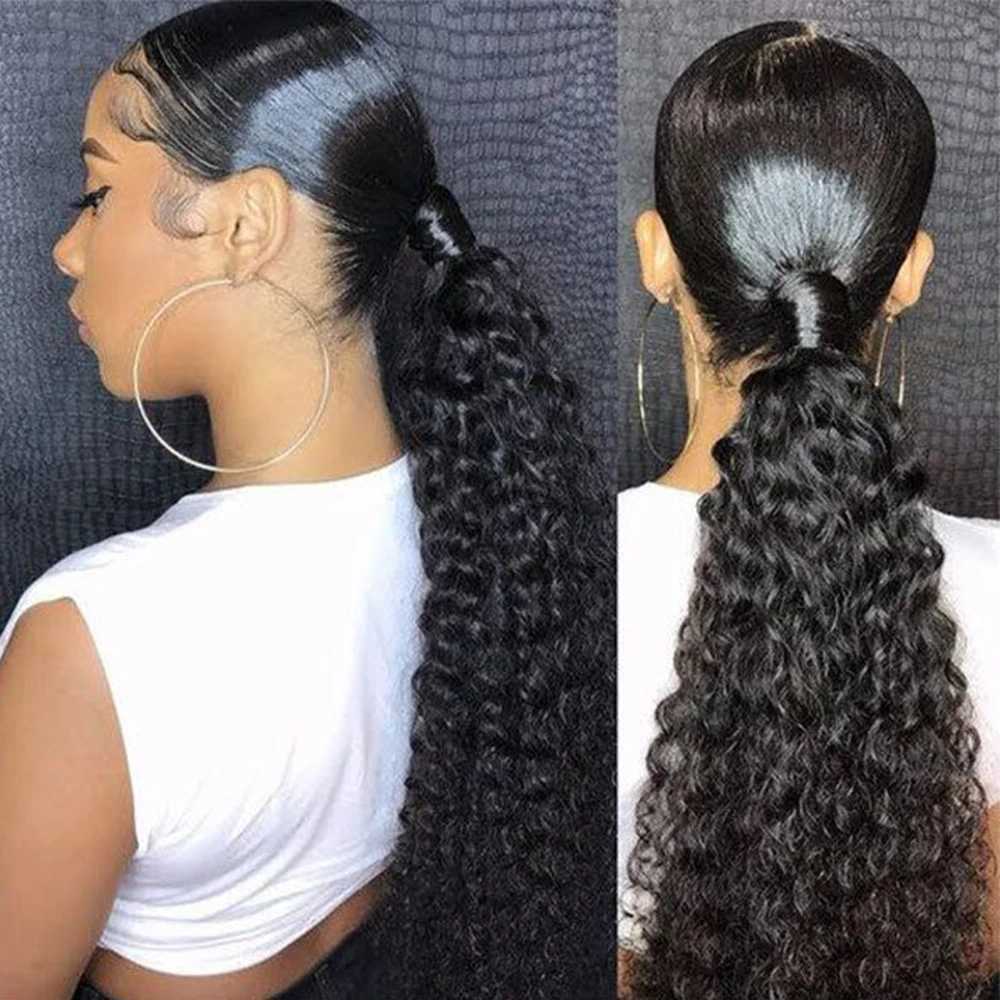 Brazilian Kinky Curly Wave Magic paste Ponytail Hair Extension 100% Human Hair Straight Wrap Around 100g Ponytail Hair S25526