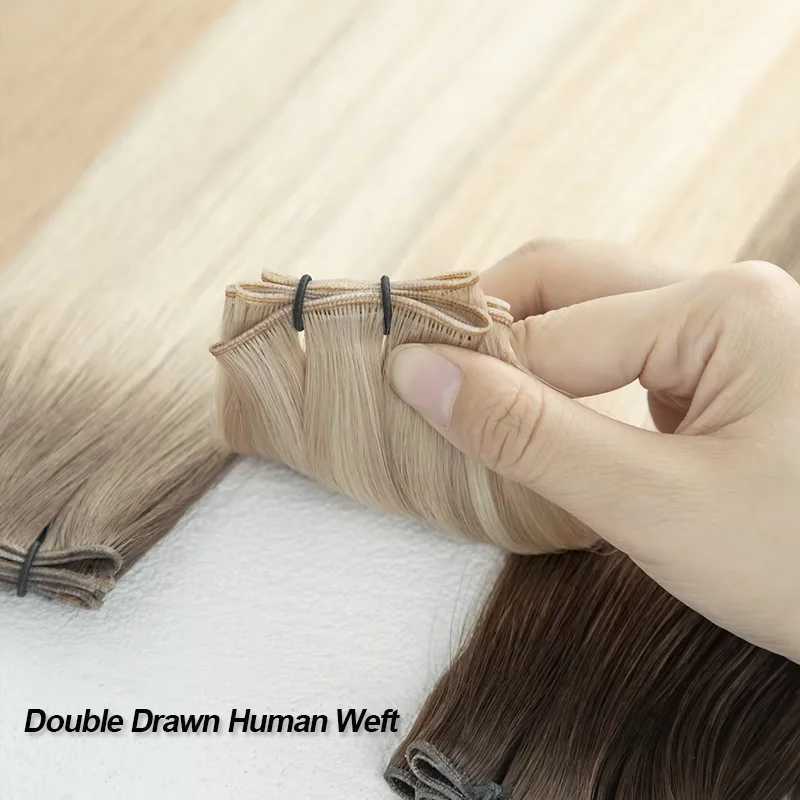 Genius Weft Human Hair Extensions 100G Double Drawn Blonde Bundles Invisible Straight Virgin Hair Weft Full End High Quality S25526