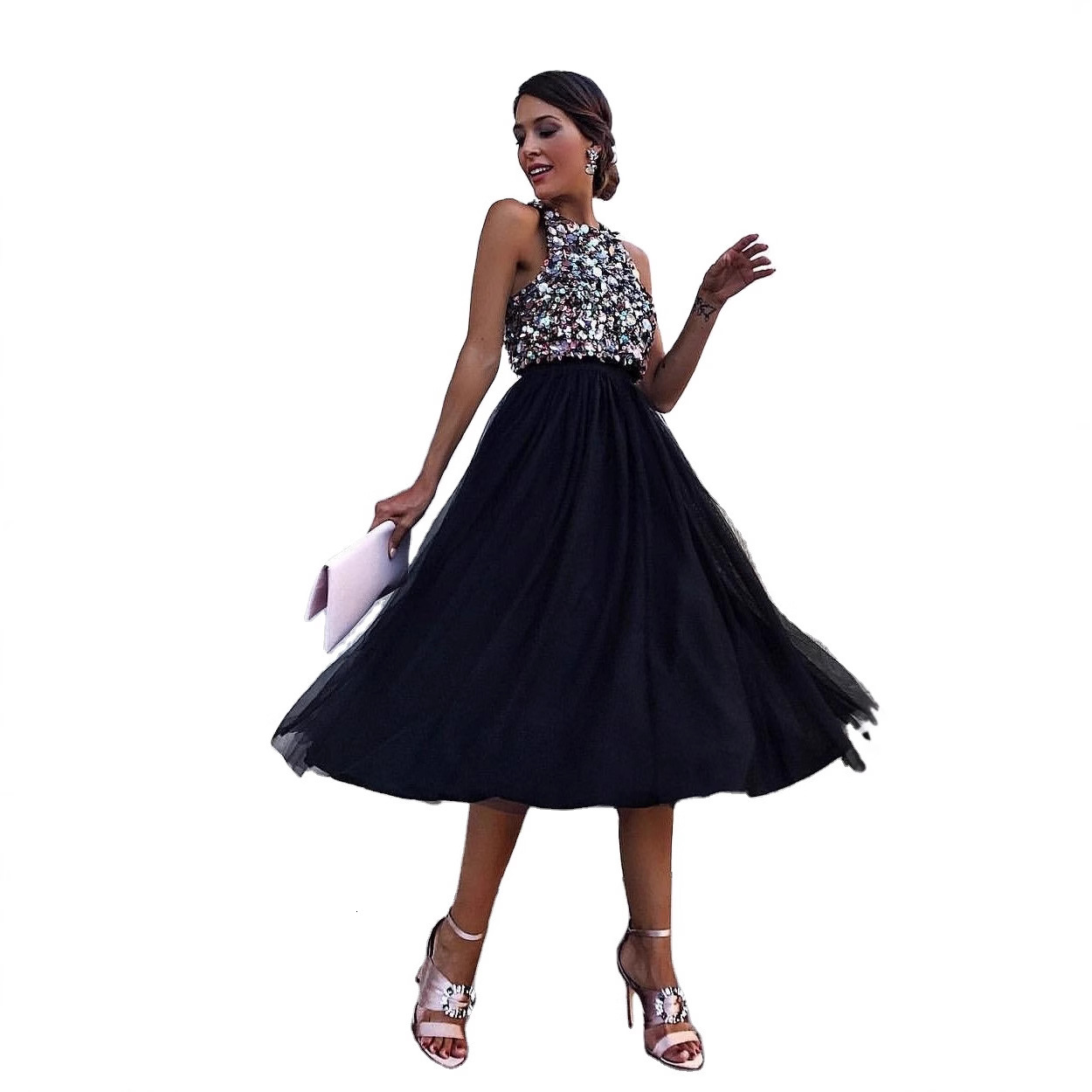 New womens dress sexy sleeveless neck bead dress