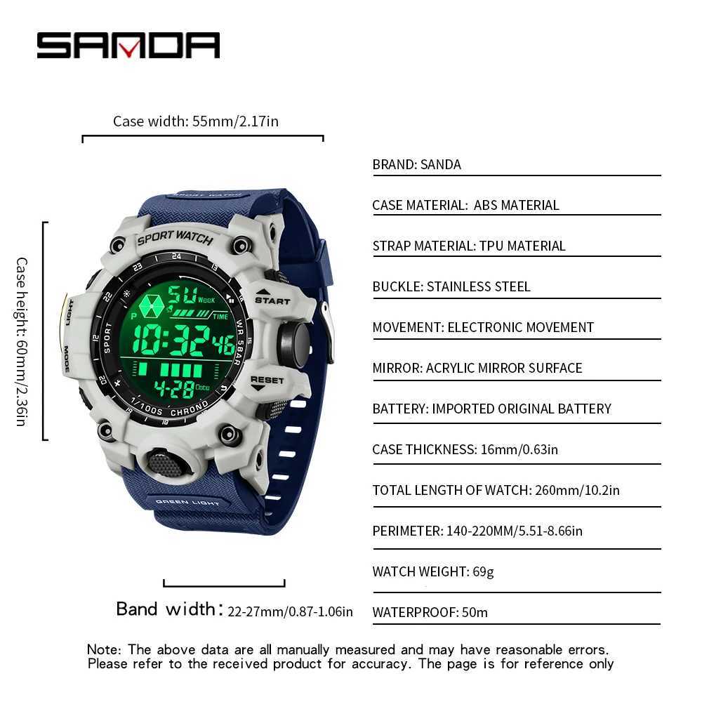 SANDA Outdoor Sports Men Watch Waterproof LED Analog Digital Show Multifunction Big Dial Electronic Wristwatch G style Male Cloc M250526