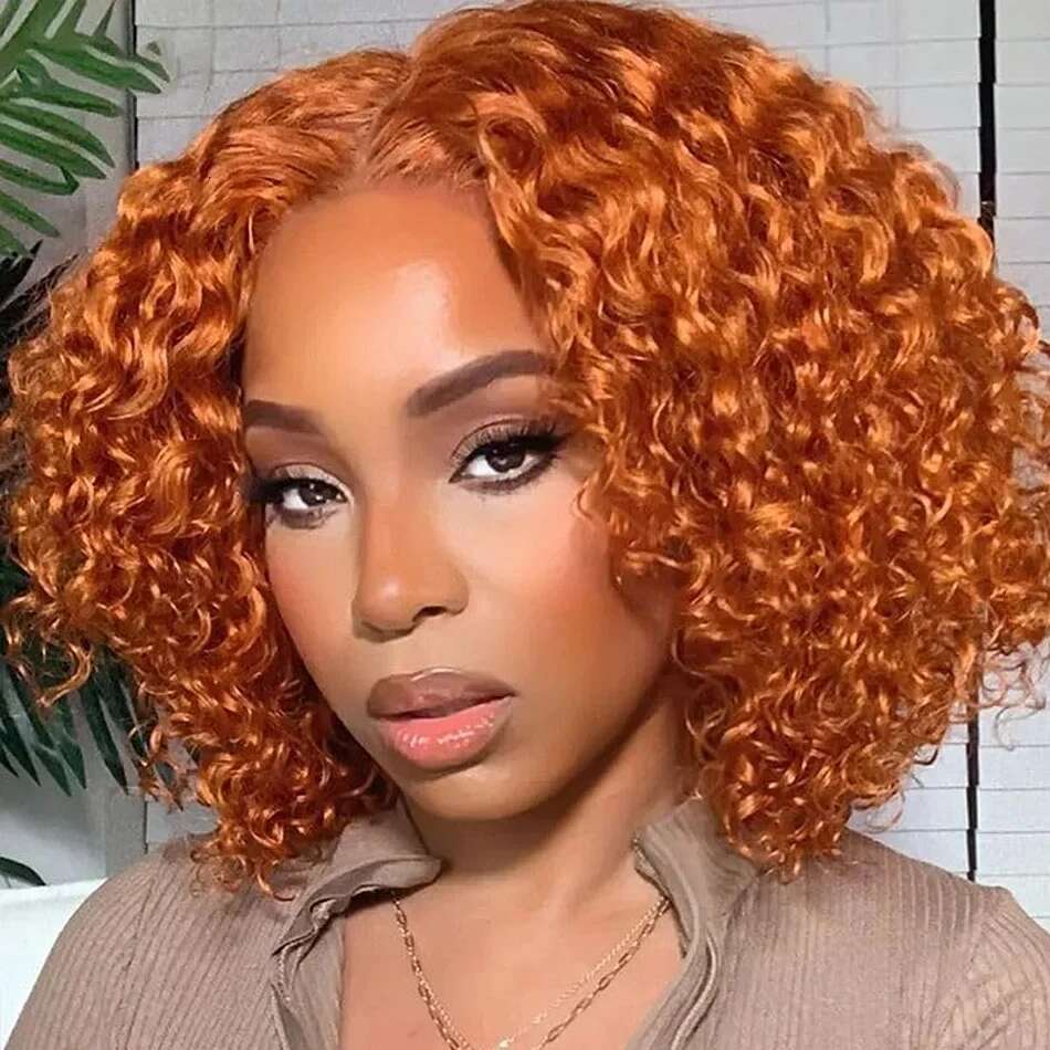 Ginger Deep Wave Frontal Human Wig for Black Women 13x4 Curly Bob Wigs Brazilian Lace Perruque Humain Hair 8-16inch