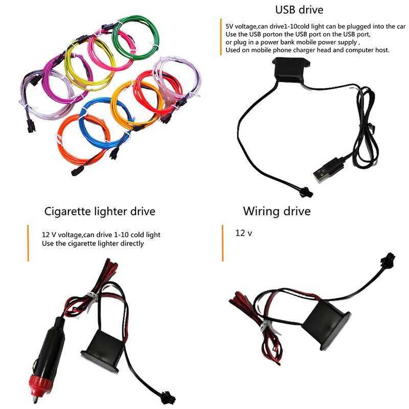 1M/3M/5M Neon LED Car Interior Decorative Lamps Strips USB Drive For DIY Decorative Dashboard Console Ambient Light Cold Light W250526