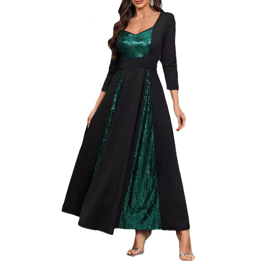 Womens new elegant sequin party cocktail party ball dress medium to long style