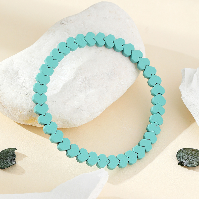 New product collarbone chain bracelet, blue turquoise heart bead necklace