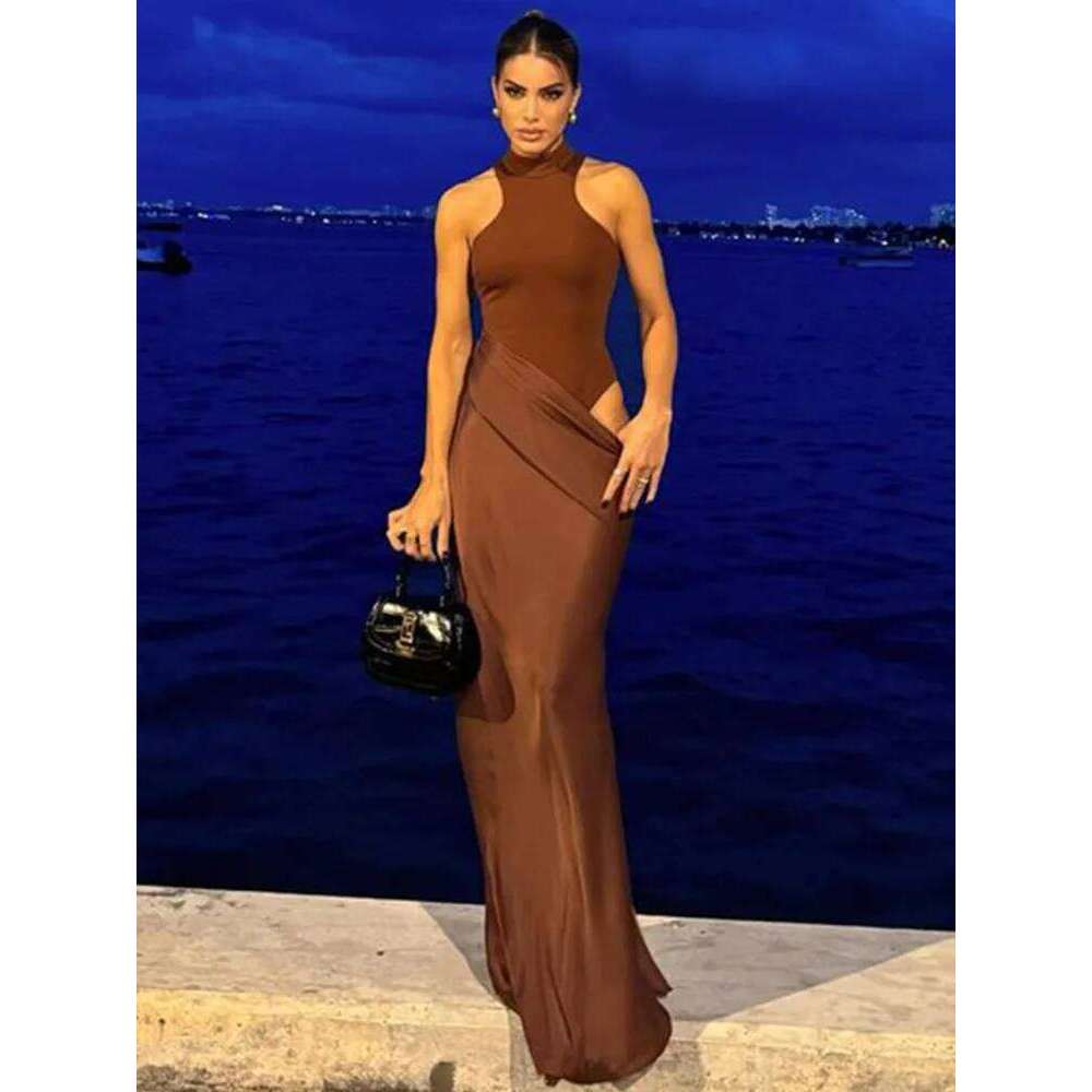 Hot Tight Dresses Satin Sexy Hollow Out Women Maxi Black Sleeveless High Waist Dress Female Autumn Skinny Elegant Party Clubwear Casual Knee Length Dr