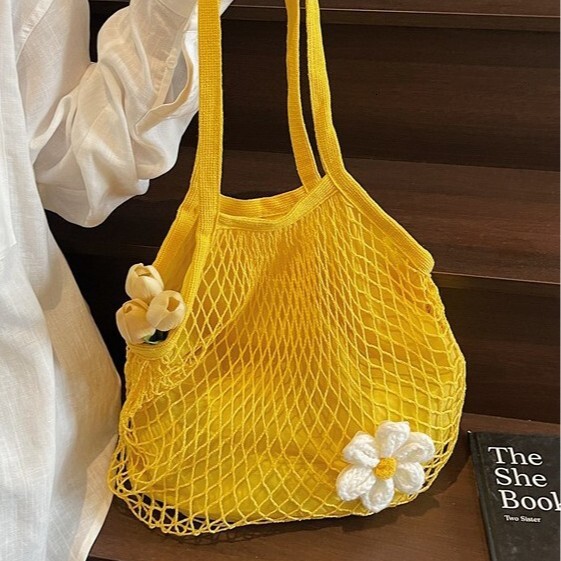 2025 Inner Fabric Foldable Large Fruit Pure Cotton Handheld Mesh Woven Shopping Bag