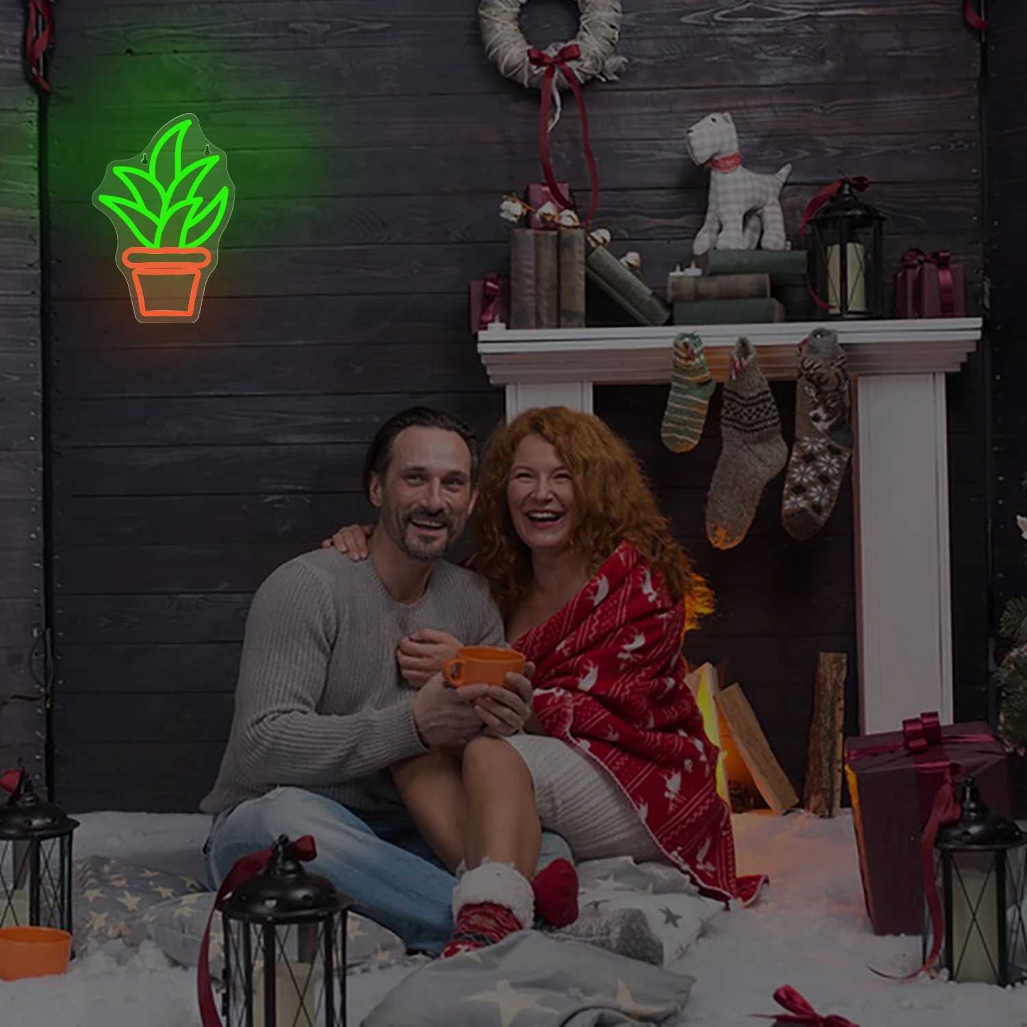 Plant Neon Sign Potted Plant Neon Lights Sign Green Leaf Neon Sign LED Light up Signs for Wall Decor Bedroom USB Powered W250526