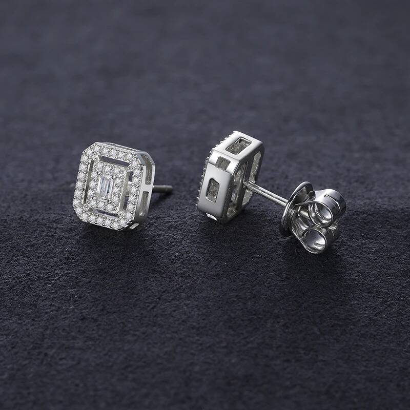 Square Moissanite Dia Ear Stud Earring D VVS For Women Men Solid Sterling Sier Sparkling Wedding Birthday Jewelry 2023