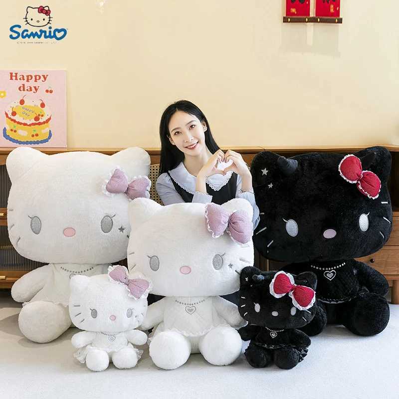 60cm Cute Sanrio Hello Kitty Plush Toy Kawaii Angel Demon KT Cat Soft Stuffed Plushies Doll Big Size Pillow Girls Halloween Giftw250526