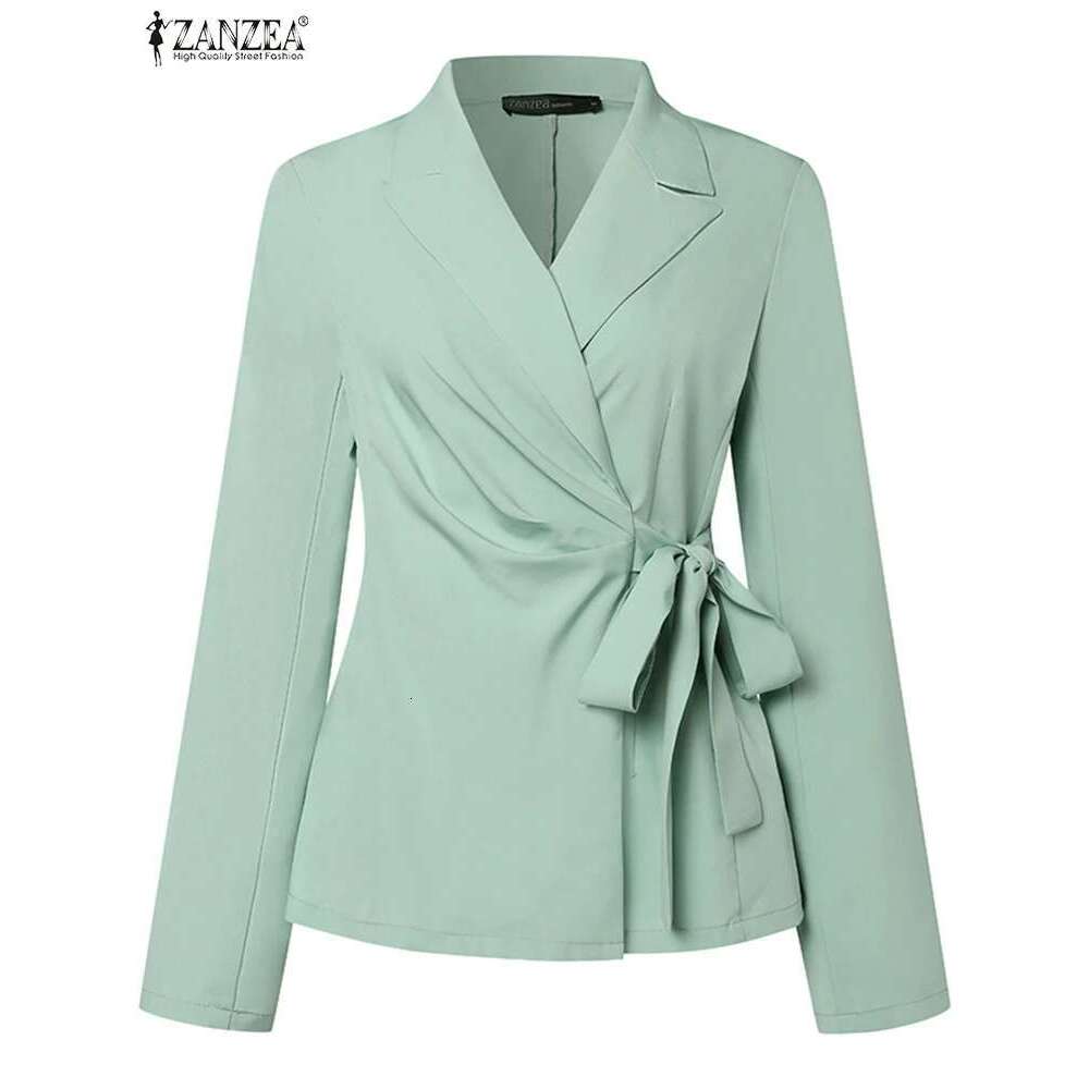 ZANZEA Elegant Office Lady Blazer Suits Women Tied Waist Top And 2Pcs Outfits Streetwear Commute Classy Pant Sets