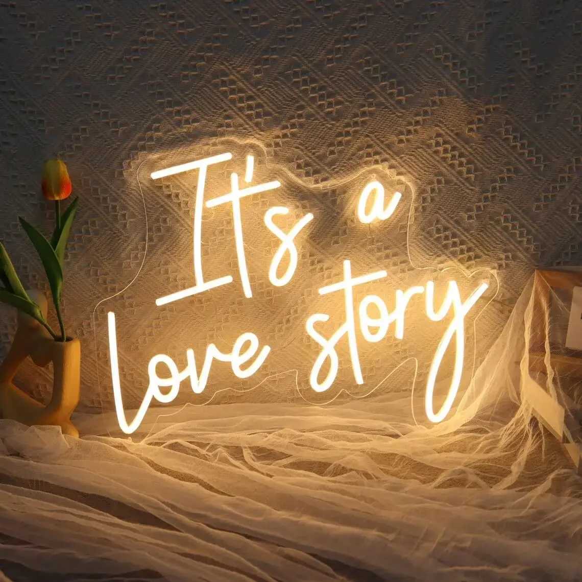 Its a Love Story Neon Light Sign for Wedding Party Wall Decor LED Neon Signs Room Bedroom Wall Decoration Neon Lamp USB Power W250526