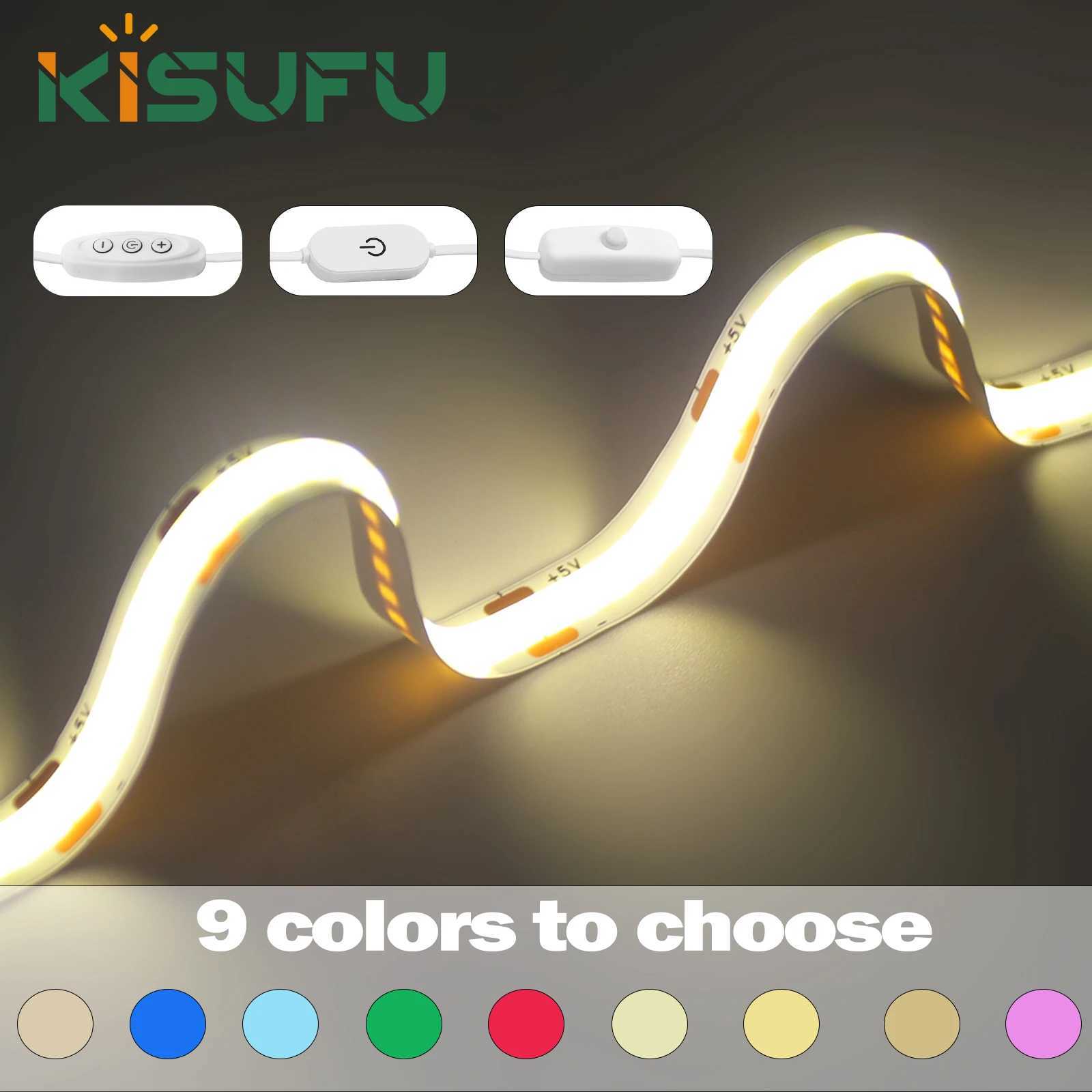 USB LED Strip Light 5V 320LEDs/M COB Dimmable Touch Sensor Switch/ Push Switch Tape DIY TV Mirror Backlight Room Night Lighting W250526