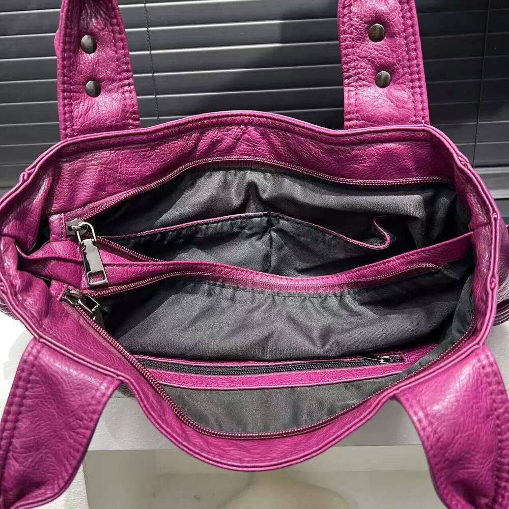 Women's Bags Designer Ladies' Fashion Street Y2k Hot Girl Washed Used Motorcycle Bag Large Capacity Retro Single Shoulder Handbag