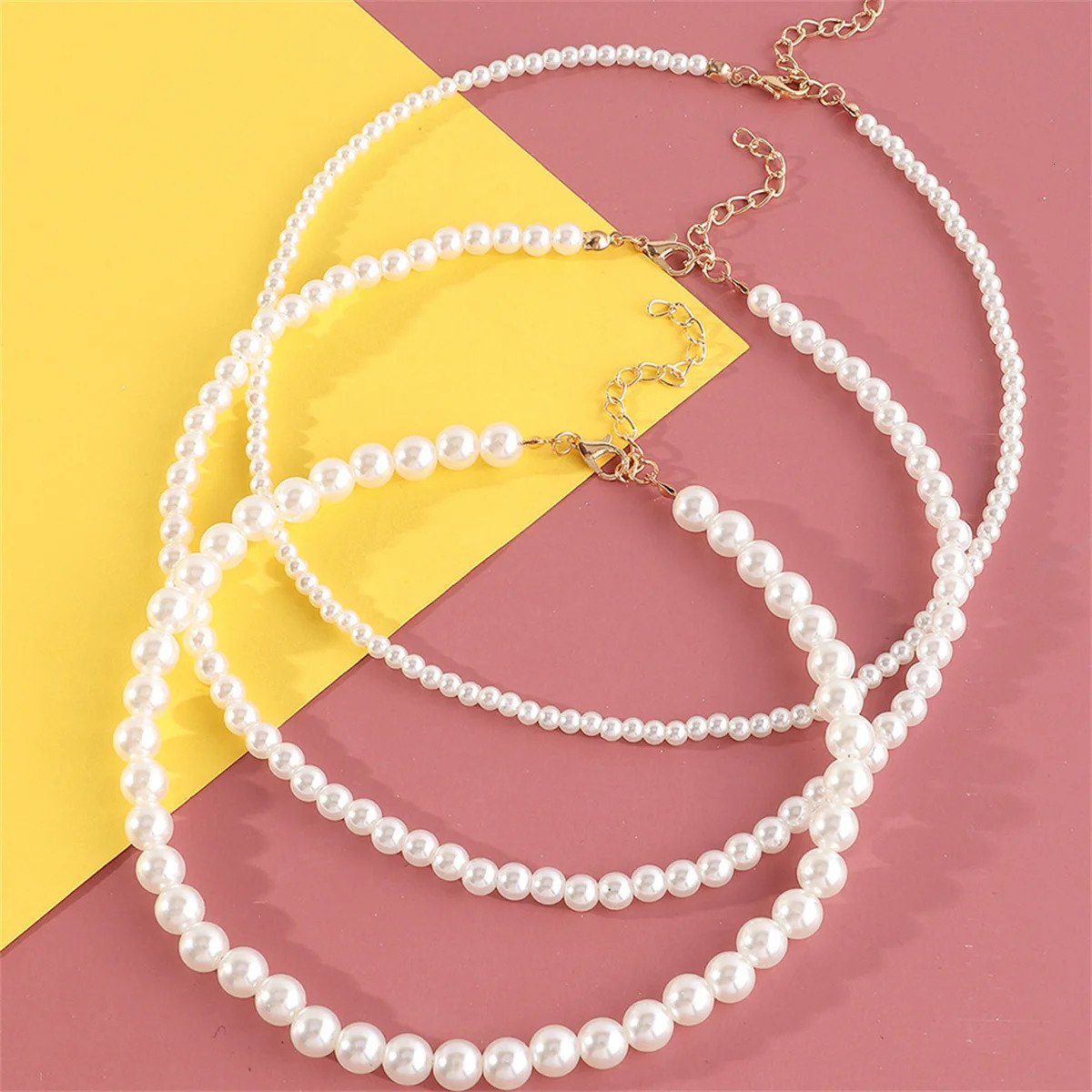 3Pcs/Set Multi-Layer Pearl Necklace Set for Girls Trendy Layered Choker Accessory Party Birthday Gift Ideas 250522
