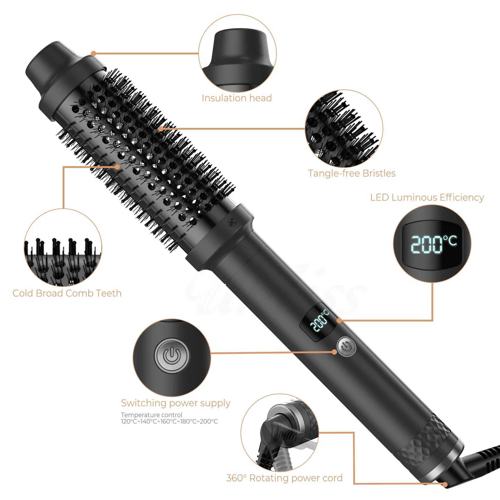 1.5 inch Heated Curling Brush Ceramic Hair Curler Styler Curling Comb Volumizing Brush Heated Curling Iron Thermal Brush R250526