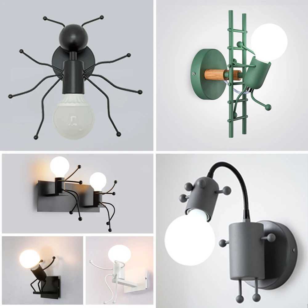 Modern LED Wall Lamp Nordic Cartoon Doll Wall Lights American Creative Metal Robot Sconce for Kids Baby Room Living BedroomXJ250526