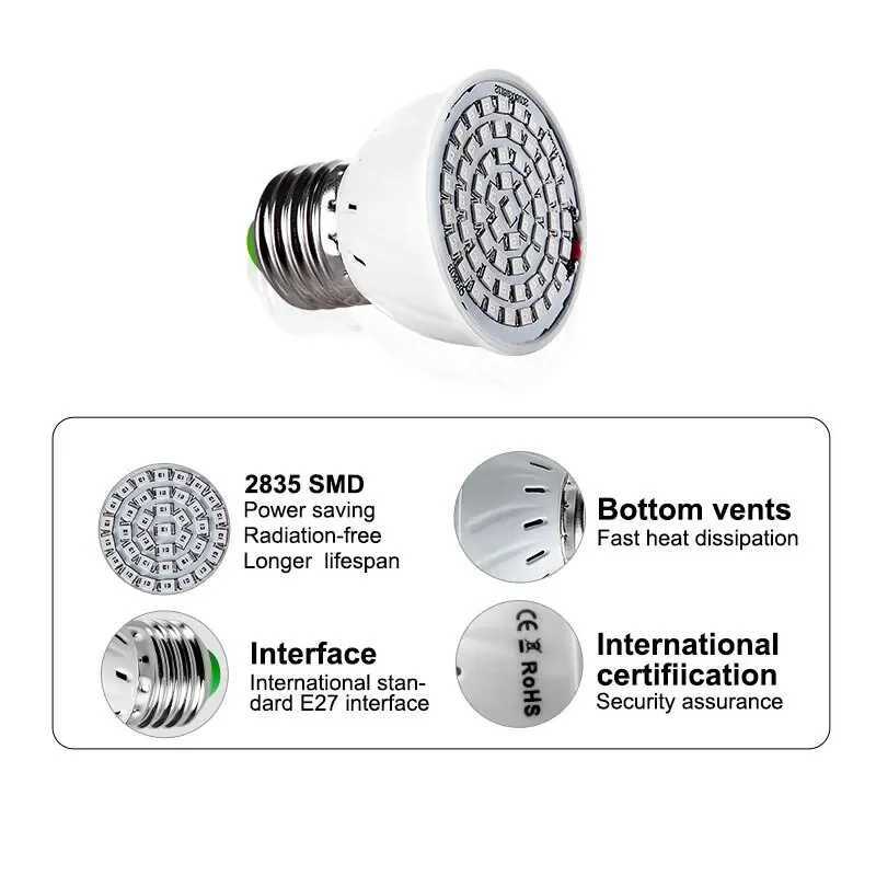 220V E27 60LEDs Plant Grow Light Phyto Lamps Led Full Spectrum Growing Bulb for Greenhouse Hydroponics Growth FitolampyXJ250526