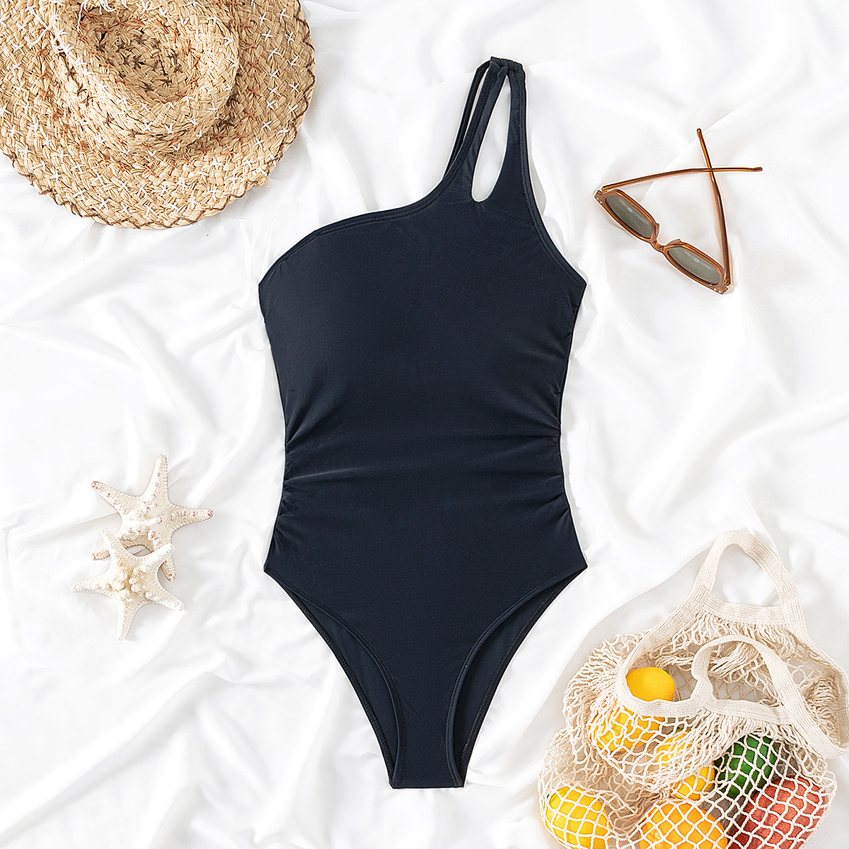 Outdoor Fashion Trend Free Shipping 2025 New Designer Slanted Shoulder Hollow Conservative Leopard Print One-piece Swimsuit