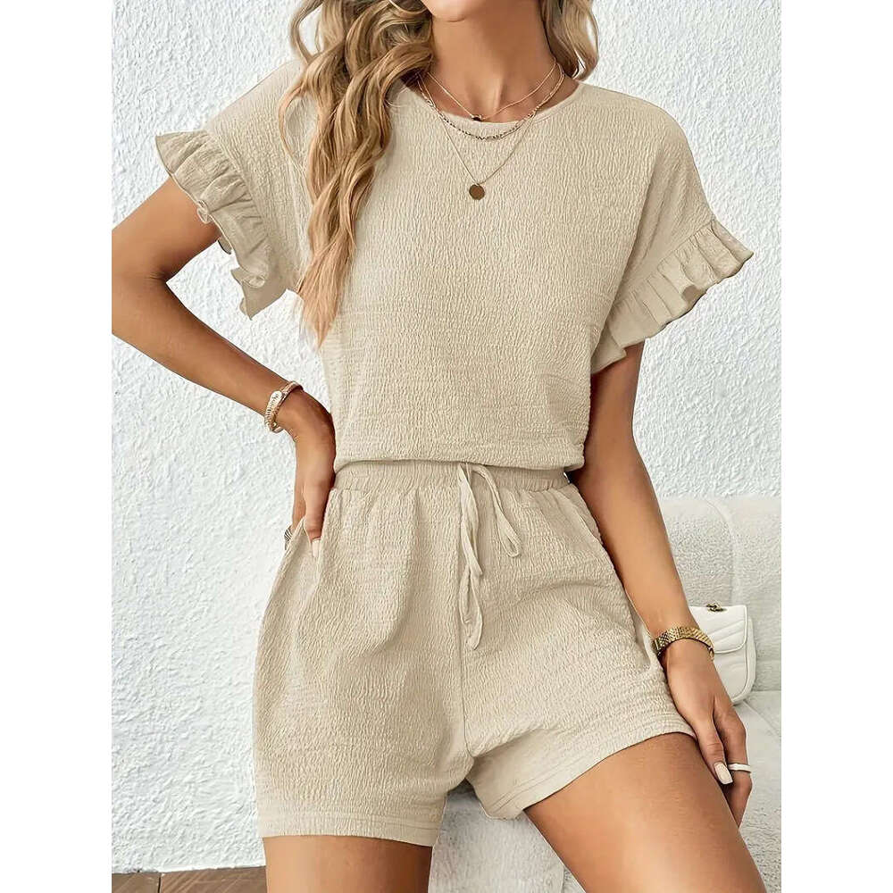DHEssentials Wrinkled Casual Set 2-piece Short Sleeve Folded Women's Pajama