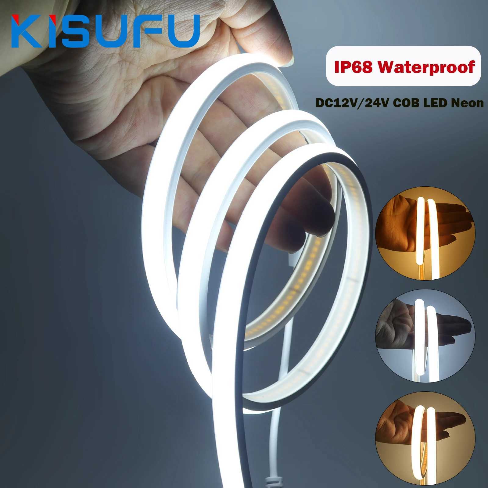 Waterproof COB LED Strip Neon Light DC 12V 24V 320LED/m Flexible Silicone Rope Lights High Density Linear Home Lighting 1-20M W250526