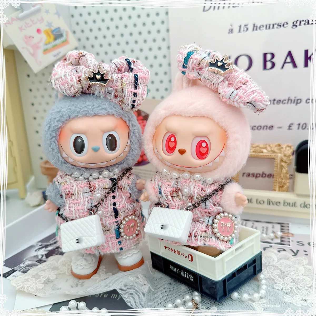 17cm Labubu Doll Accessories Clothes Advanced Luxury Design Sweet Woolen Suit Labubu Clothes Crossbody Bag Princess Shoes X250526