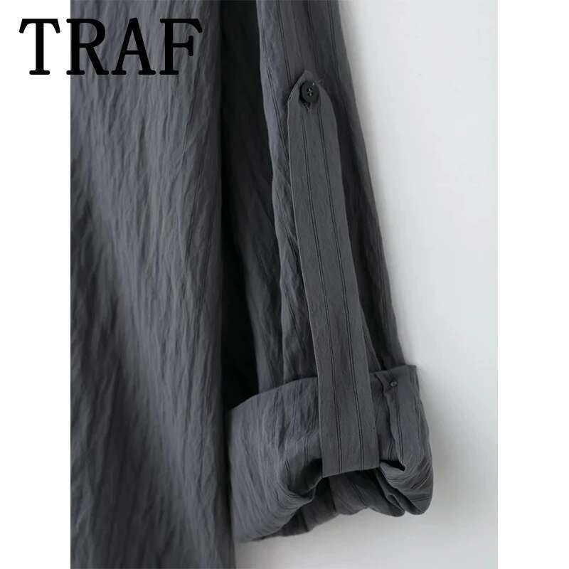 TRAF Stripe Wide Leg Pants Sets For 2 Pieces 2025 New Fashion Loose Shirts Suit Casual Two Piece Set Women Outfit