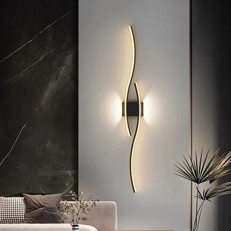 Modern LED Wall Lamp Black Long Strip Wall Sconce For Living Room Bedroom Bedside Hallway Home Decor Remote Control LightingXJ250526