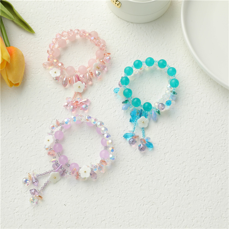 New pearl crystal women's temperament bracelet, fashionable geometric pendant, adjustable elasticity, shell electroplating bracelet