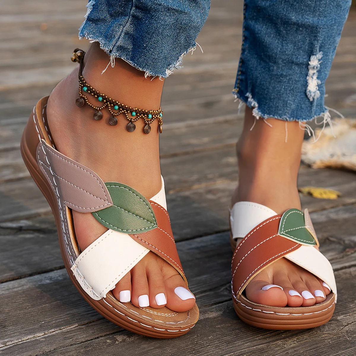 Womens Sandals Comfortable Wedges Heels Sandals Summer 2025 Shoes Woman Heeled Slippers Women Summer Footwear Chaussures Femme 250519