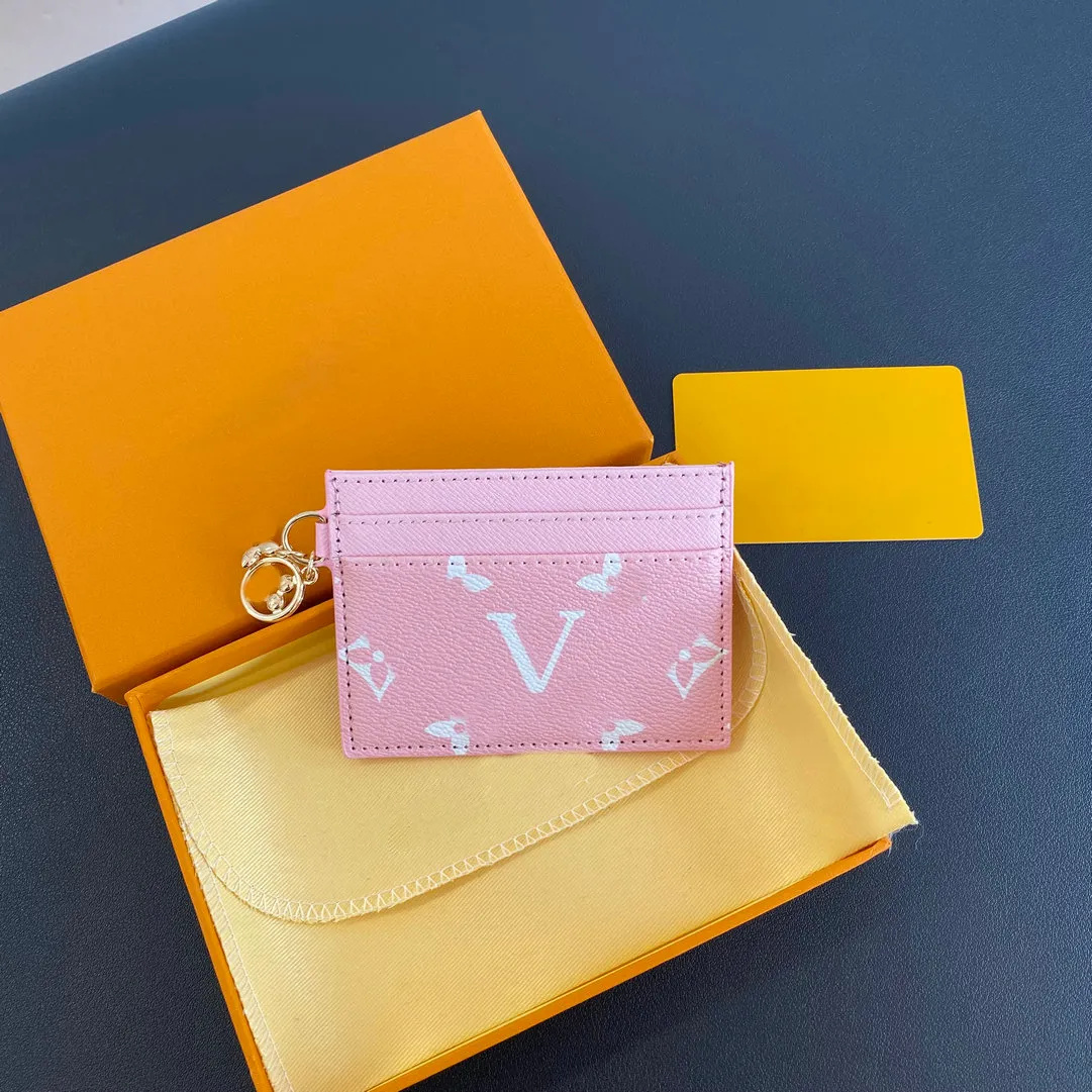 Luxury designer keychain Credit Card Holders Mini Wallets High Quality For Mens Womens Leather Monogram Flower Classics Pure Color Keychain Purses Wallet With Box