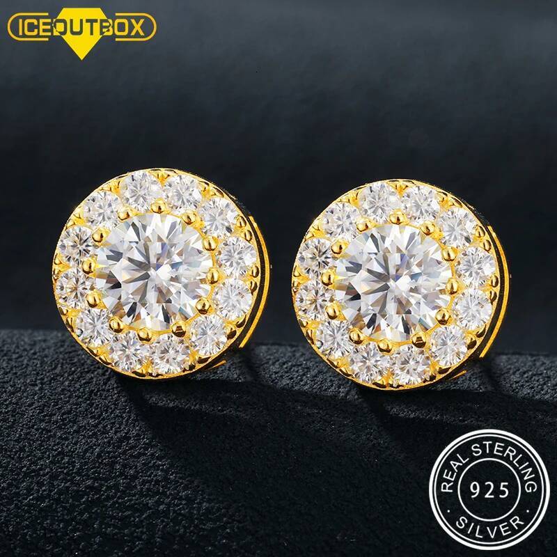 Sterling Sier Real Moissanite Stone Round Stud Earrings For Women Men Fashion Jewelry 2021 Pass Dia Test ICEOUTBOX
