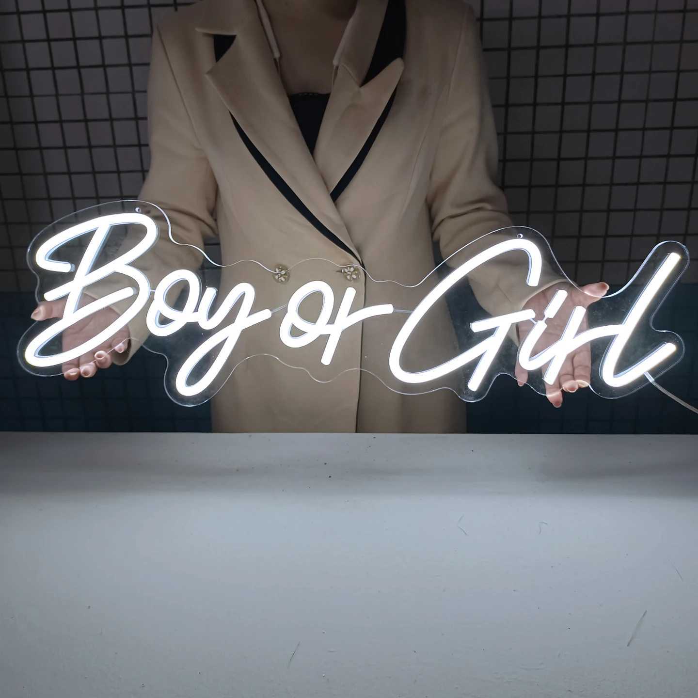 Large LED Light 76cm Boy or Girl Neon Sign for Gender Reveal Baby Birthday Party Decoration Bedroom Festive Lights W250526
