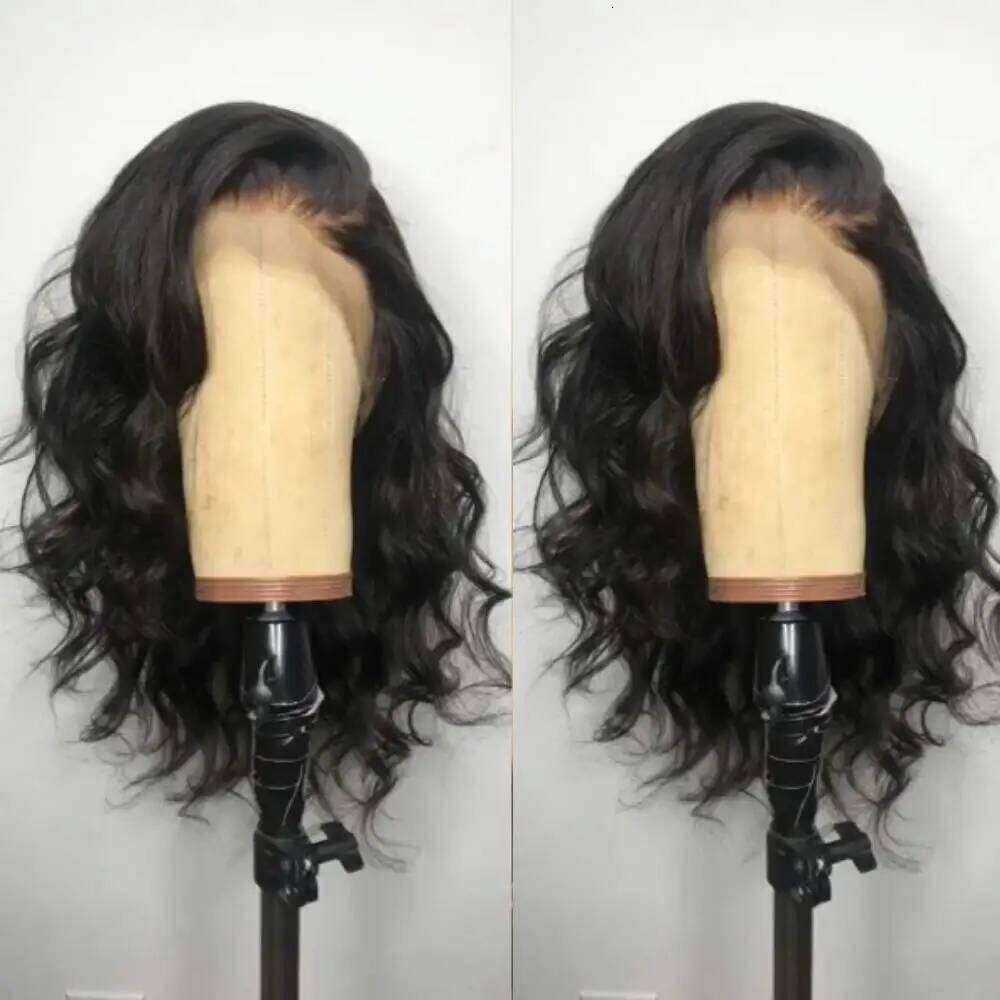 Black Short Body Lace Front Wigs Glueless Natural Wave Synthetic Heat Resistant Fiber Wig With Baby Hair 16 Inch