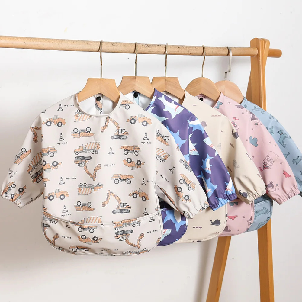 Cute Baby Bibs Toddler Waterproof Long Sleeve Apron Cartoon Animals Children Feeding Smock Bib Baby Stuff born Accessories 250522