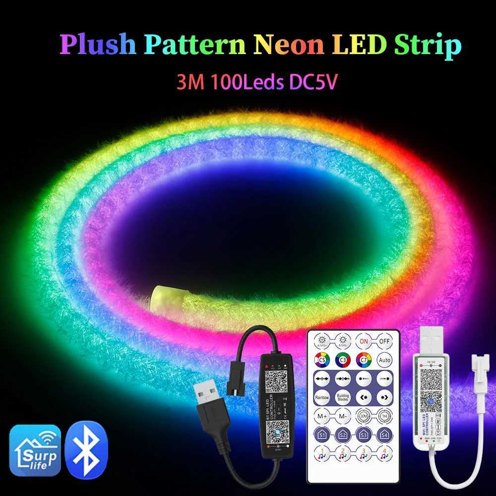 DC5V WS2812B WS2811 Round Plush Pattern 3M 100Led WS2812 Neon LED Strip 360 Degree Smart RGBIC Flexible Silicone Light Tape IP67 W250526