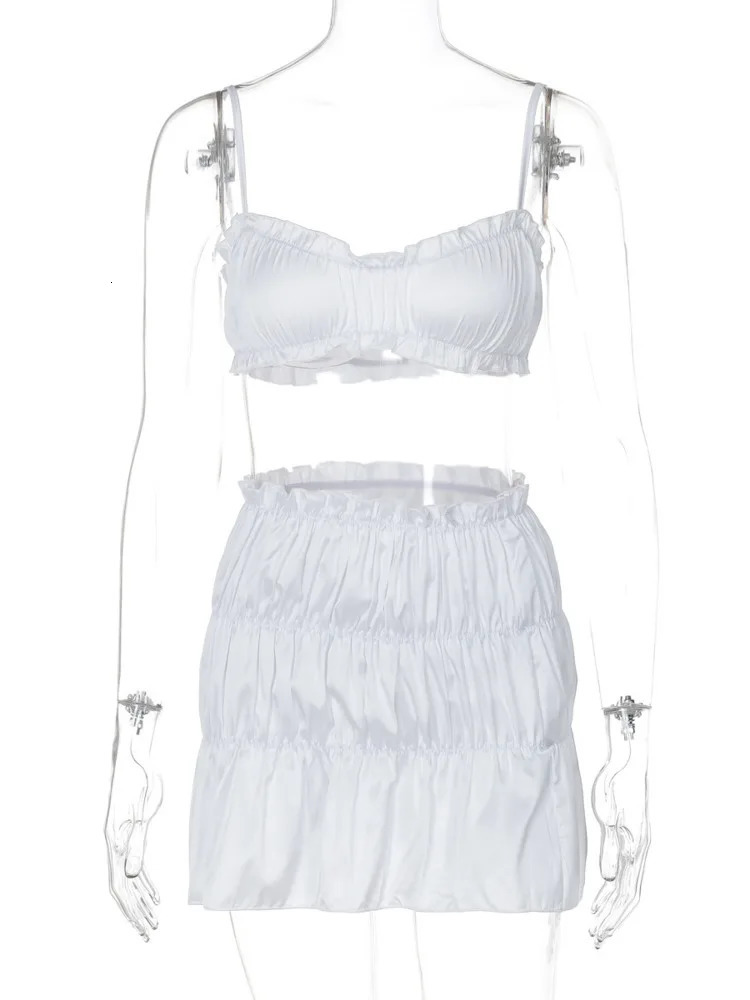 Articat Sexy Sleeveless Bra Top Short Skirt Two-piece Set For Women Autumn Pleated Skirt Set Slim Party Beach Holiday 250523