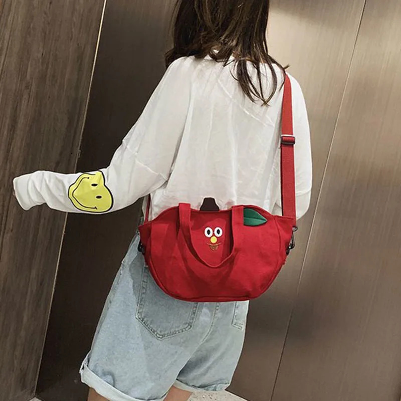 Canvas Bag Female Creative Quirky Banana Apple Shape Fruit Bag Japanese Sweet Girl Soft Girl Crossbody Bag 250526
